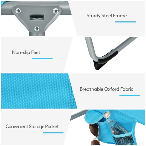 Patiojoy Beach Lounge Chair Reclining Chair with 5 Adjustable Positions Detachable Pillow &Hand Ropes Blue/Black/Gray/Turquoise