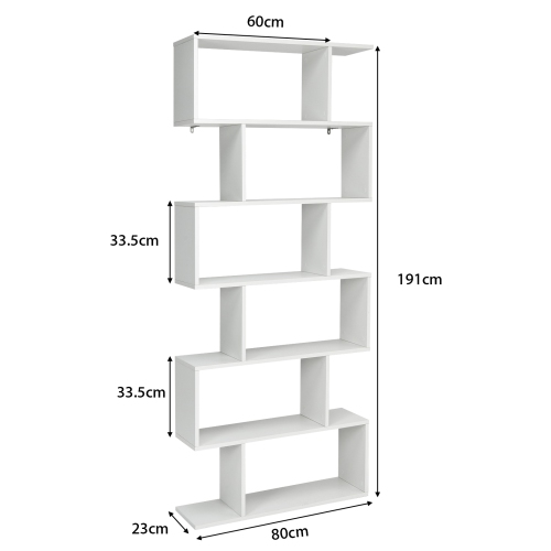 Topbuy 6-Tier S-Shaped Wooden Bookshelf Storage Bookcase Multifunctional Display Stand Shelf