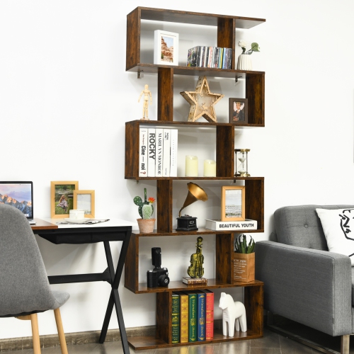 Topbuy 2 PCS 6-Tier S-Shaped Wooden Bookshelf Storage Bookcase Multifunctional Display Stand Shelf