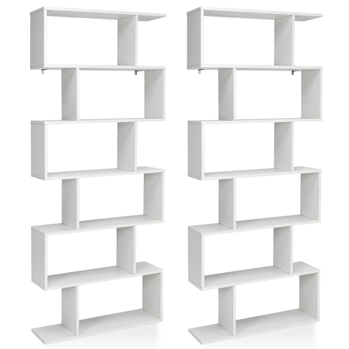TOPBUY  2 PCs 6-Tier S-Shaped Wooden Bookshelf Storage Bookcase Multifunctional Display Stand Shelf
