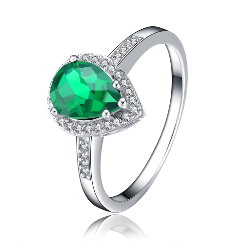 Rozzato Sterling Silver Emerald Cubic Zirconia Solitaire Ring Size 6