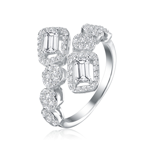 Rozzato Sterling Silver Cubic Zirconia Split Shank Halo Ring Size 6