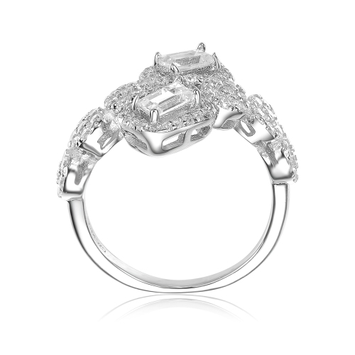 Rozzato Sterling Silver Cubic Zirconia Split Shank Halo Ring Size 6