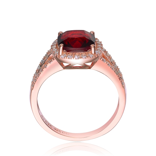 Rozzato Sterling Silver Rose Gold Plated Ruby Cubic Zirconia Cocktail Ring Size 8