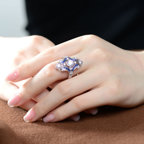 Rozzato Sterling Silver Sapphire Cubic Zirconia Geometrical Coctail Ring Size 7