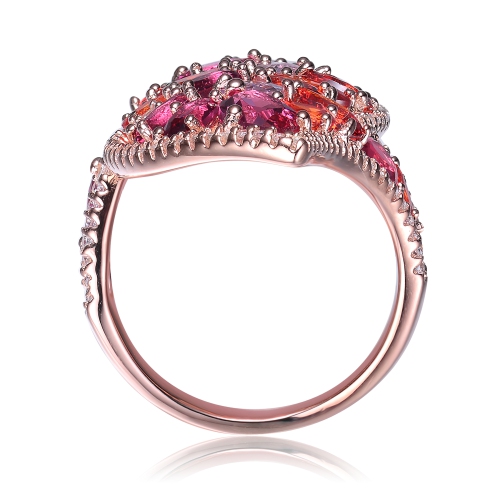 Rozzato Sterling Silver Rose Gold Plated Multi Shaped Cubic Zirconia Cocktail Ring Size 6