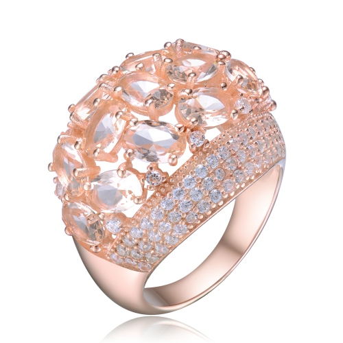 Rozzato Sterling Silver Rose Gold Plated Morganite Cubic Zirconia Coctail Ring Size 8