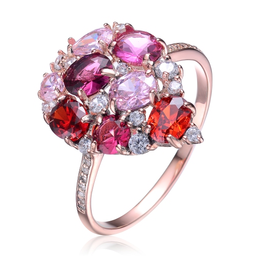 Rozzato Sterling Silver Rose Gold Plated Variant Red Cubic Zirconia Pave Ring Size 8