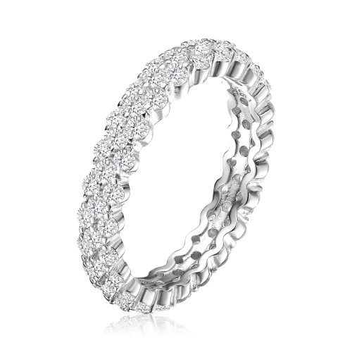 Rozzato Sterling Silver Clear Round Cubic Zirconia Curved Eternity Ring Size 6