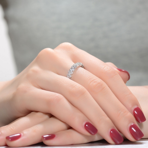 Rozzato Sterling Silver Clear Round Cubic Zirconia Curved Eternity Ring Size 6