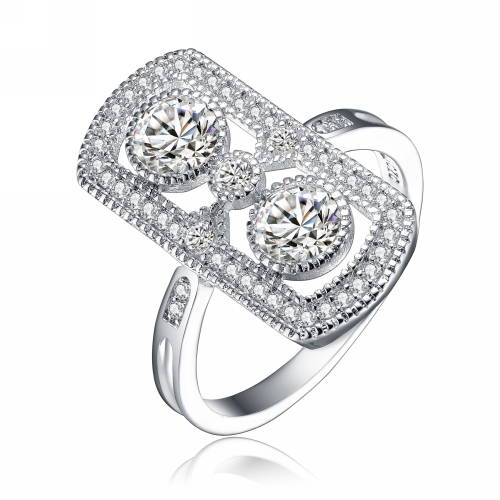 Rozzato Sterling Silver Clear Round Cubic Zirconia ModernRing Size 8