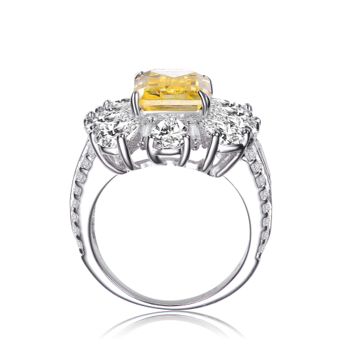 Bague Cocktail Halo en Argent Sterling avec Zircon Cubique Jaune