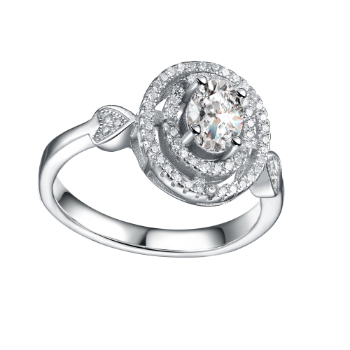 Rozzato Sterling Silver Cubic Zirconia Double Halo Ring Size 7