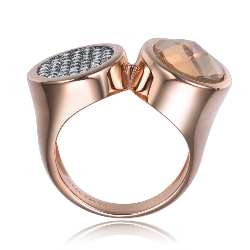 Rozzato Sterling Silver Rose Gold Plated Morganite Cubic Zirconia Pave Cocktail Ring Size 6