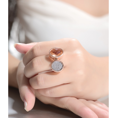 Rozzato Sterling Silver Rose Gold Plated Morganite Cubic Zirconia Pave Cocktail Ring Size 6