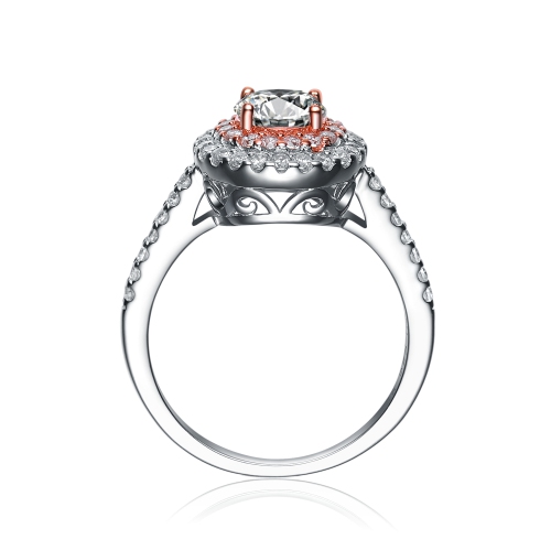 Rozzato Sterling Silver Rose Gold Plated Cubic Zirconia Halo Ring Size 7