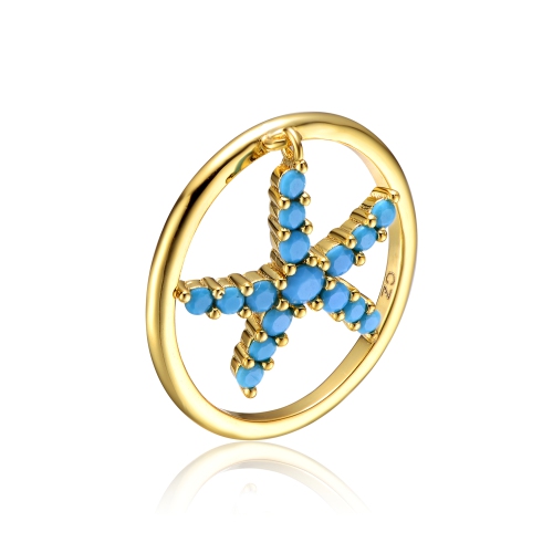 Rozzato 14k Gold Plated And Blue Topaz Cubic Zirconia ModernRing Size 7