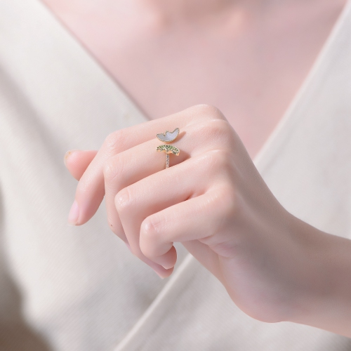 Rozzato Gold Plated Green Cubic Zirconia Bypass Ring Size 8