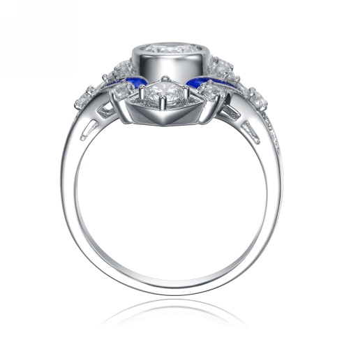 Bague cocktail géométrique en argent sterling avec saphir et oxyde de zirconium