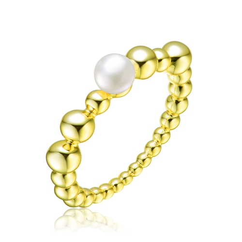 Rozzato Sterling Silver Gold Plated 4.5mm Fresh Water Pearl Ring Size 6