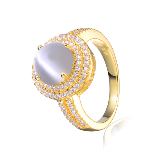 Rozzato Sterling Sivlver Gold Plated Opal Cubic Zirconia Double Halo Ring Size 7