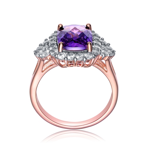 Rozzato Sterling Silver Rose Gold Plated Amethyst Cubic Zirconia Pave Cocktail Ring Size 8