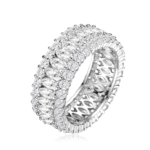 ROZZATO  Sterling Clear Marquise Cubic Zirconia Eternity Ring Size 6 In Silver