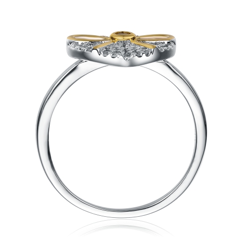 Rozzato Sterling Silver Two Tone And Clear Cubic Zirconia Heart Ring Size 6