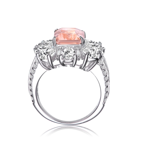 Rozzato Sterling Silver Morganite Cubic Zirconia Halo Coctail Ring Size 7