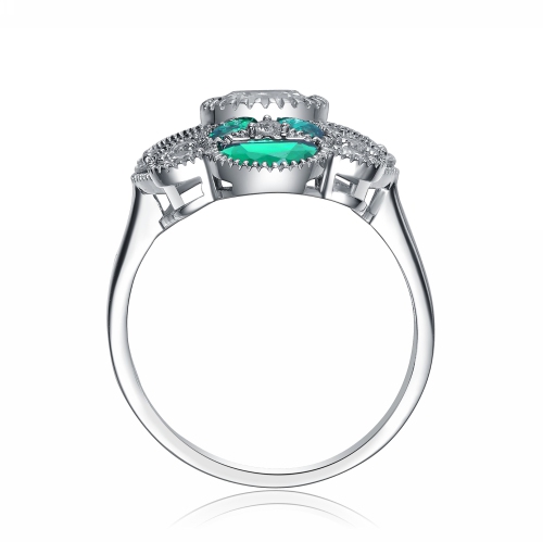 Rozzato Sterling Silver Emerald Cubic Zirconia Floral Cocktail Ring Size 8