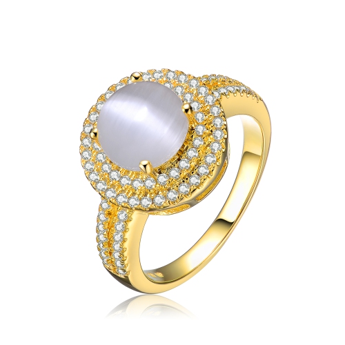 Rozzato Sterling Sivlver Gold Plated Opal Cubic Zirconia Double Halo Ring Size 6