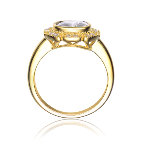 Rozzato Sterling Silver Gold Plated Cubic Zirconia Pave Floral Ring Size 8