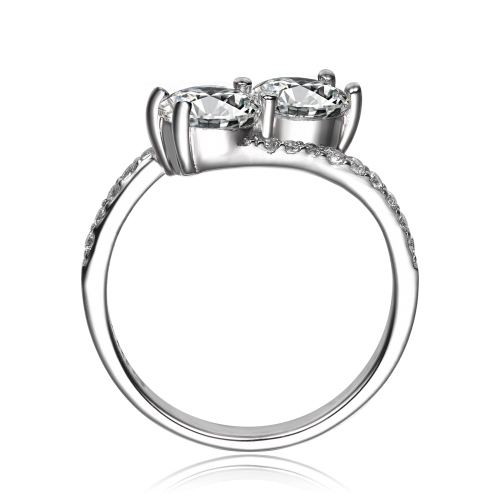 Bague torsadée en argent sterling à deux pierres avec zircon cubique partiellement pavée