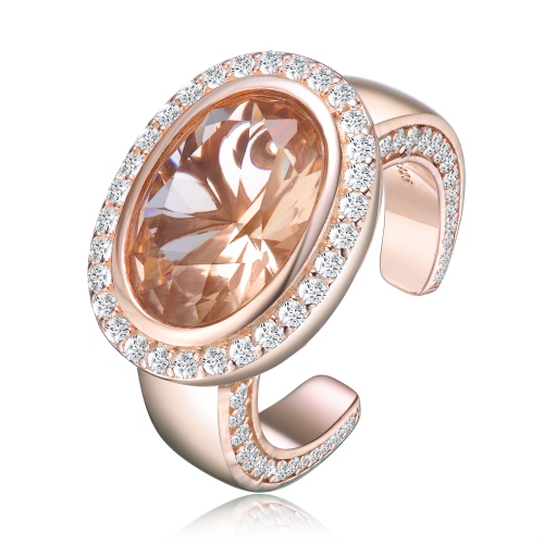 Rozzato Sterling Silver Rose Gold Plated Morganite Cubic Zirconia Cocktail Open Ring Size 8