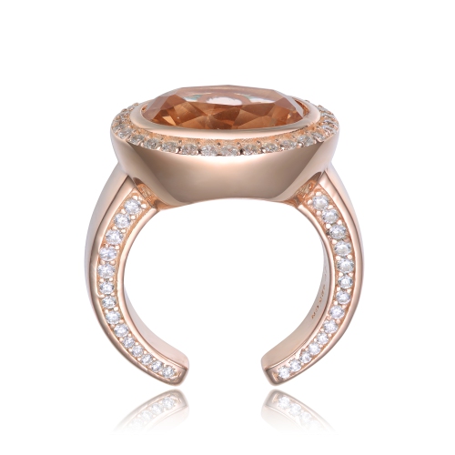 Rozzato Sterling Silver Rose Gold Plated Morganite Cubic Zirconia Cocktail Open Ring Size 8