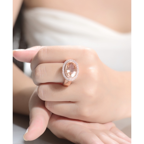 Rozzato Sterling Silver Rose Gold Plated Morganite Cubic Zirconia Cocktail Open Ring Size 8