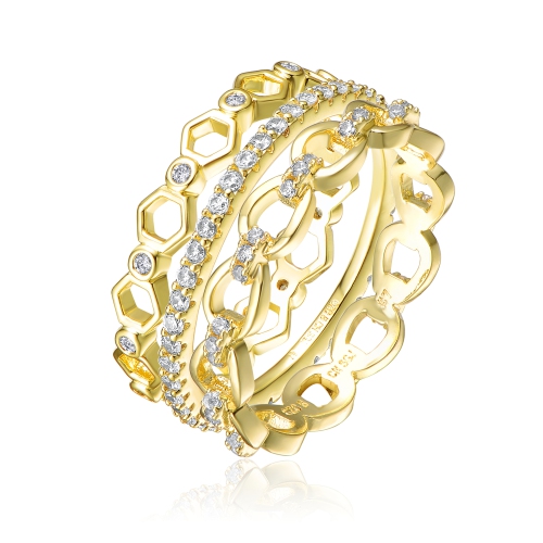 ROZZATO  Plated Clear Cubic Zirconia Stackable Ring Size 6 In Gold