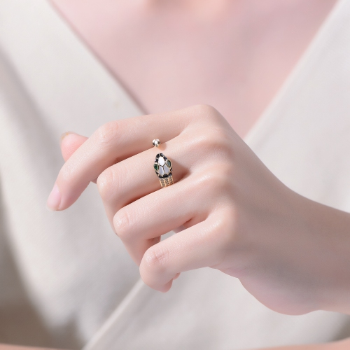 Rozzato Gold Plated Green Cubic Zirconia Inlaid Ring Size 7