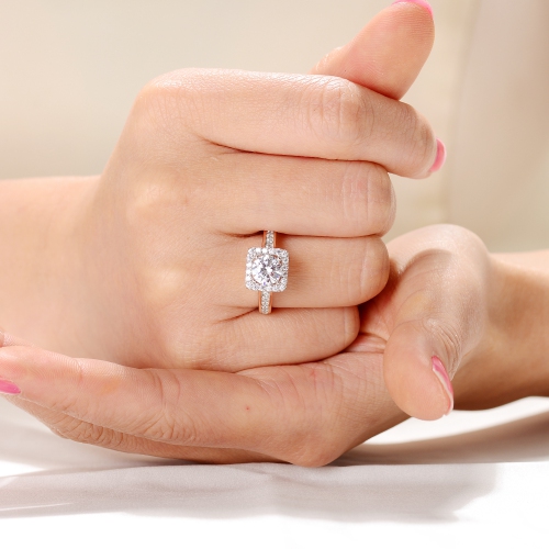 Rozzato Sterling Silver Rose Gold Plated Cubic Zirconia Pave Engagement Ring Size 6