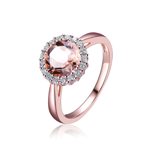 ROZZATO  Sterling Silver Rose Plated Morganite Cubic Zirconia Promise Ring Size 7 In Gold