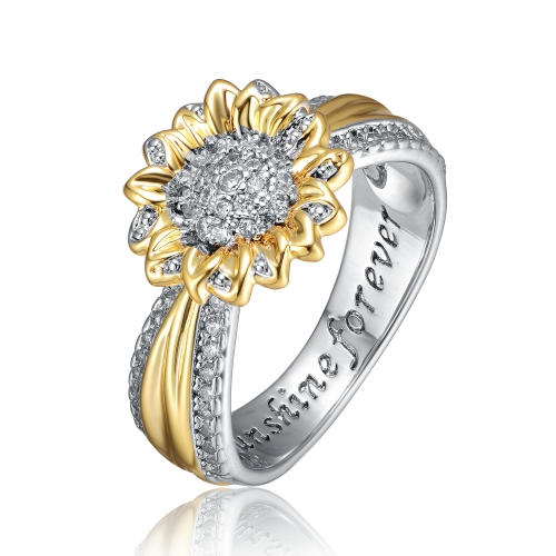 Rozzato Rhodium And 14k Gold Plated Cubic Zirconia Nature Inspired Ring Size 8