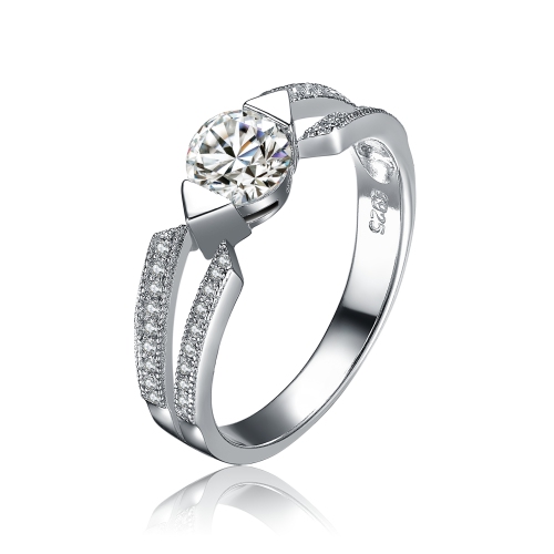 Rozzato Sterling Silver Cubic Zirconia Tension Contemporary Ring Size 7