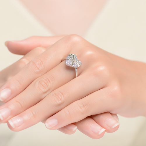 Rozzato Sterling Silver Two Tone And Clear Cubic Zirconia Heart Ring Size 7