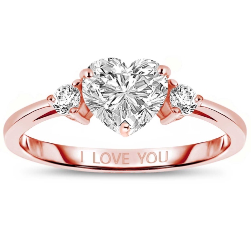 ROZZATO  Sterling Sivlver Rose Plated Cubic Zirconia "i Love You" Promise Ring Size 6 In Gold