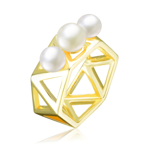 Rozzato Sterling Silver Gold Plated Freshwater Pearls Geometric Ring Size 6