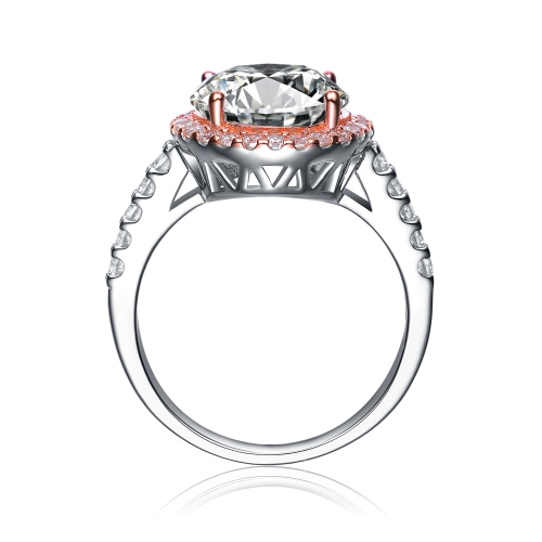 Rozzato Sterling Silver Rose Gold Plated Cubic Zirconia Circle Solitaire Ring Size 8