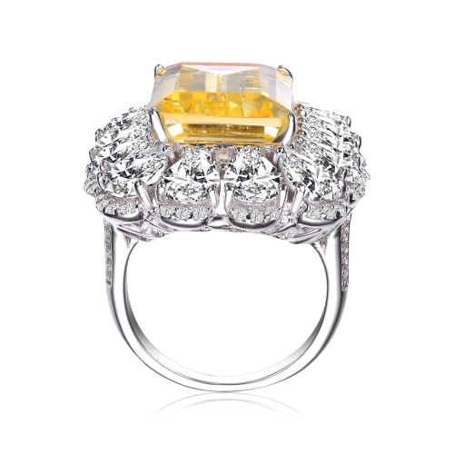 Rozzato Sterling Silver Yellow Emerald And Clear Cubic Zirconia Halo Ring Size 6