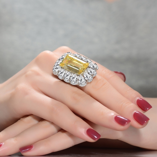 Rozzato Sterling Silver Yellow Emerald And Clear Cubic Zirconia Halo Ring Size 6