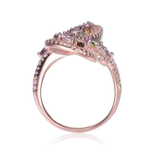 Rozzato Sterling Silver Rose Gold Plated Multi Colored Cubic Zirconia Swirl Ring Size 6