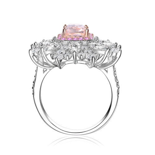 Rozzato Sterling Silver Rose Gold Plated Morganite Cubic Zirconia Coctail Ring Size 7